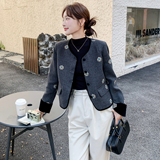 设计感复古绣花毛呢外套女2025秋季新款洋气显瘦小个子短款上衣潮，女装毛呢外套，2B142