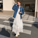 蕾丝拼接百褶半身裙套装女春秋2025新款两件套休闲ootd穿搭超好看，女装套装/套裙，2D148
