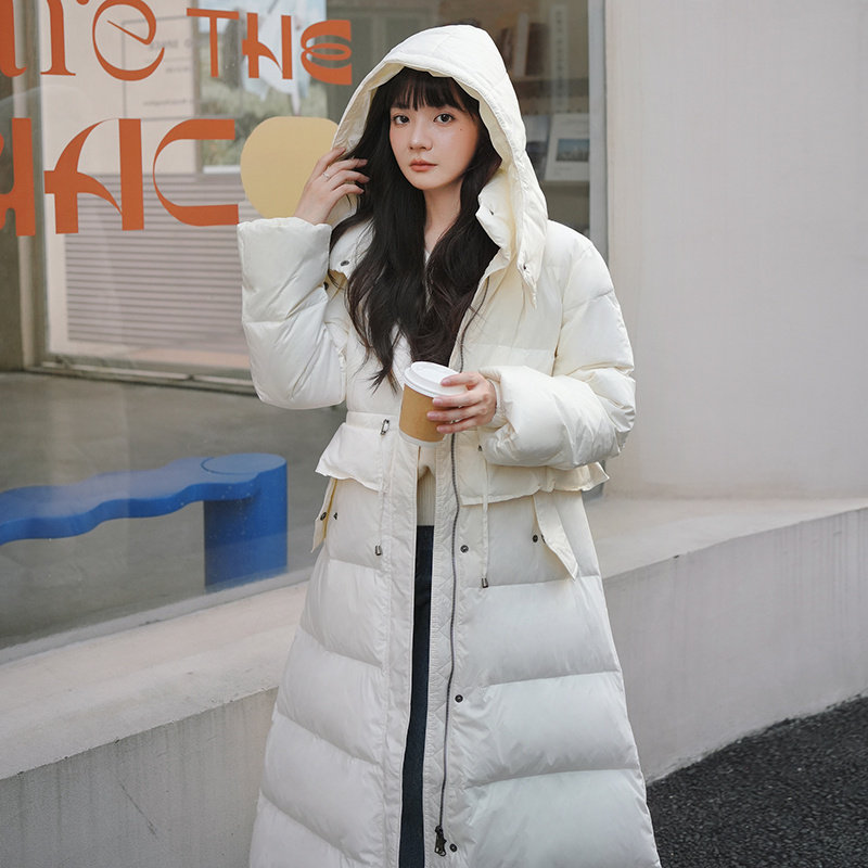 DONGJI2025年明星同款收腰百搭时尚白鸭绒过膝羽绒服L209P275K389,女装羽绒服,2C220