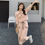 设计感小众粉色套装裙女2024年秋季新款翻领长袖卫衣半身裙两件套，女装套装/套裙，2C088