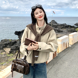 米白色设计感翻领夹克外套女2025秋季新款韩系小个子宽松休闲上衣，女装短外套，2C159