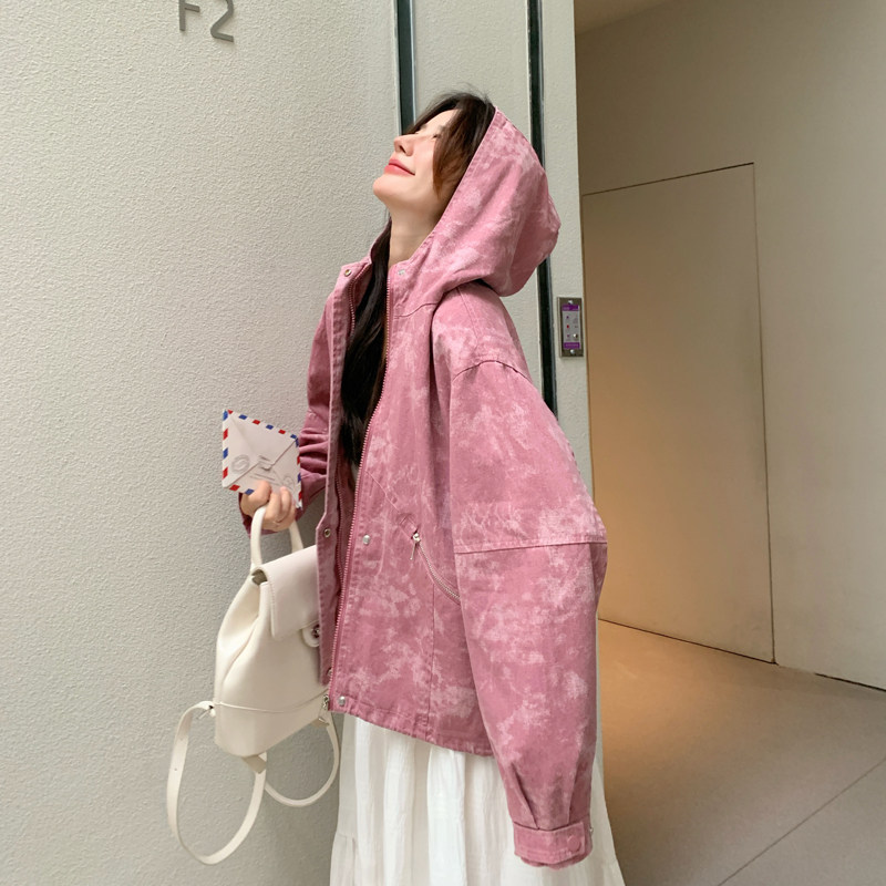 bao款现货2025新款秋装扎染粉休闲风衣外套266-p140-k205,女装短外套,2C266
