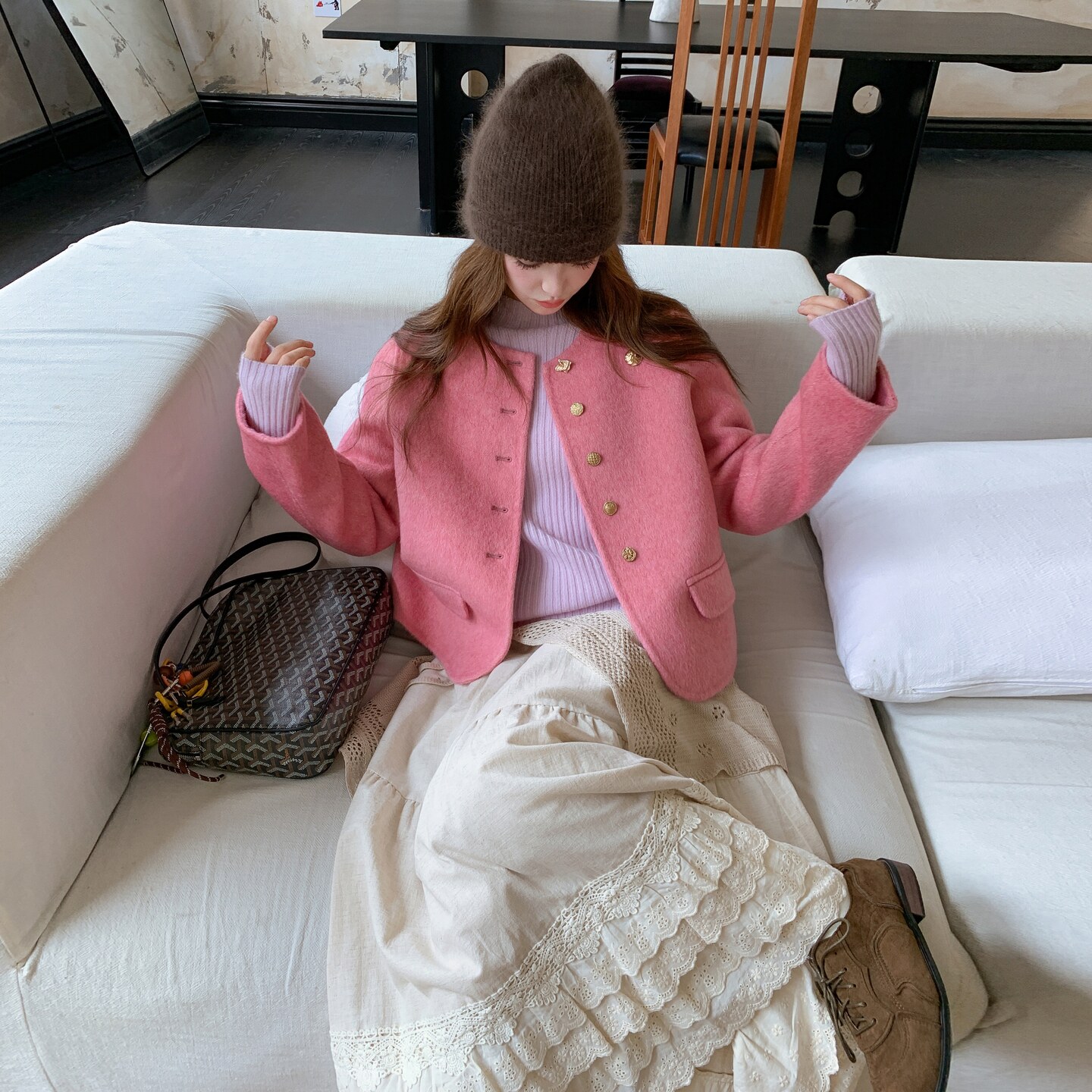 【现货】小香风双面尼短款外套D200P195K278,女装毛呢外套,2D008
