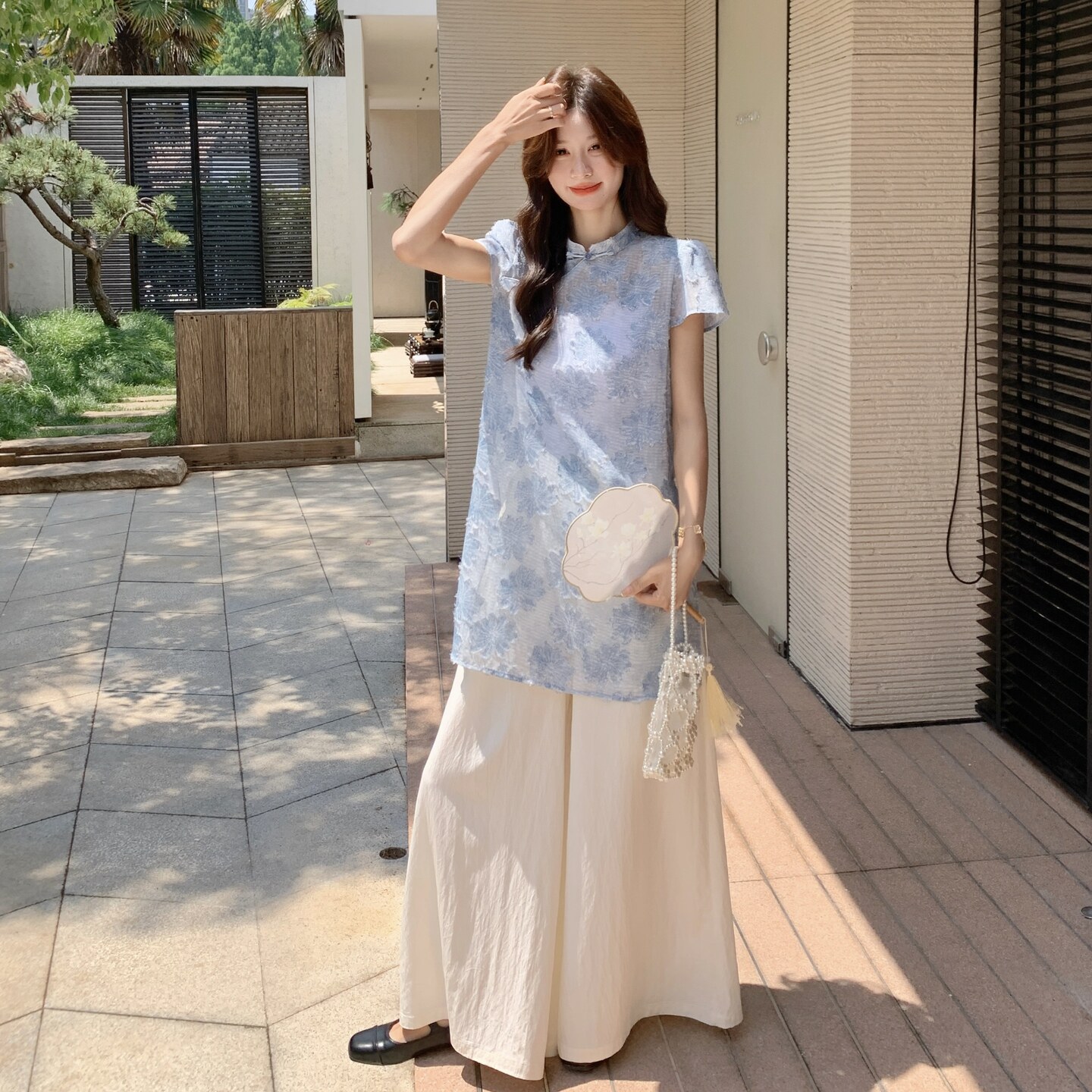现货：夏装新款新中式盘扣上衣阔腿裤两件套2C135-8851P135K208,女装套装/套裙,2C135