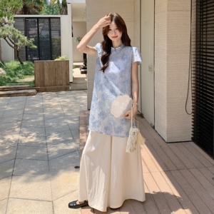 现货：夏装新款新中式盘扣上衣阔腿裤两件套2C135-8851P135K208图片