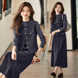 现货！24秋装新品三件套打底衫马夹半身裙气质套裙打底图片