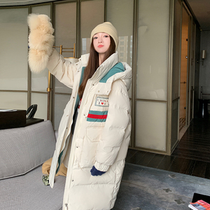 韩系chic米白色中长款连帽羽绒服女冬季超火好看高级小众加厚外套图片