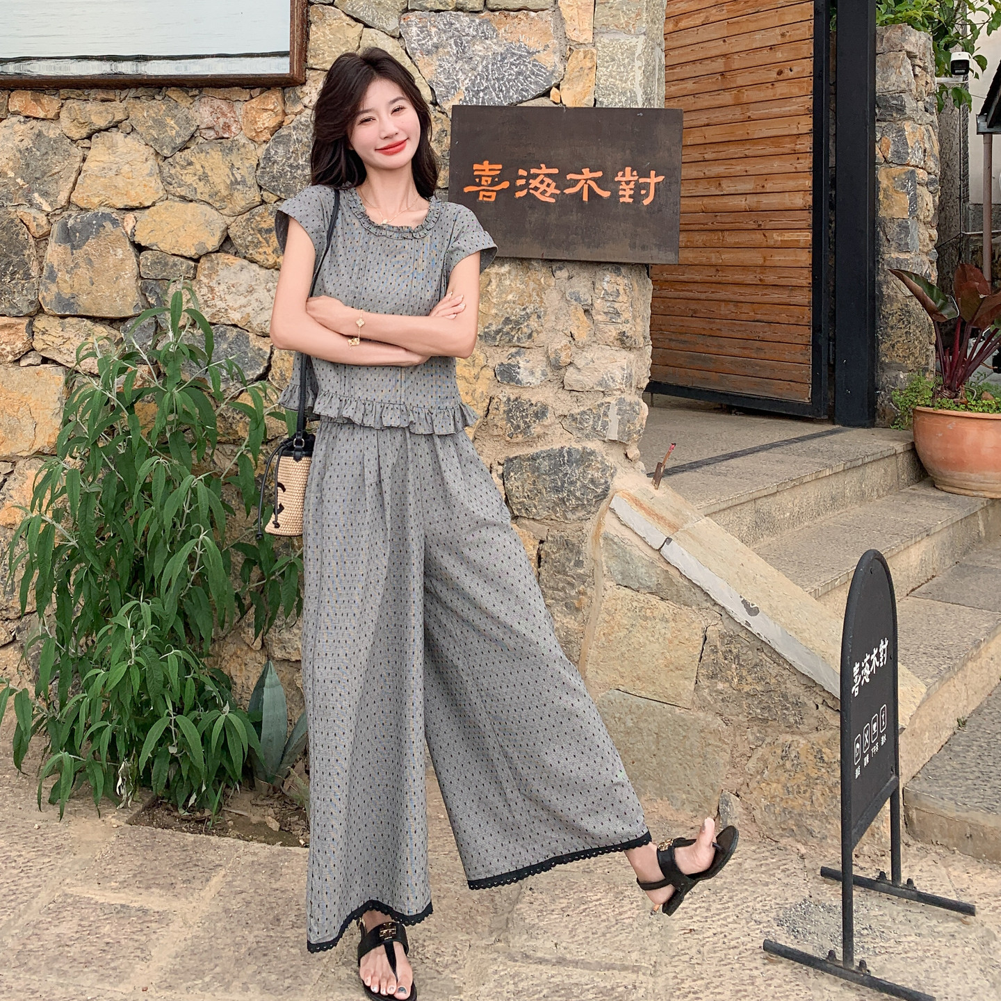 今日新款夏季薄款木耳边拼接无袖套装2C233-A186-P145-P219,女装套装/套裙,2C233