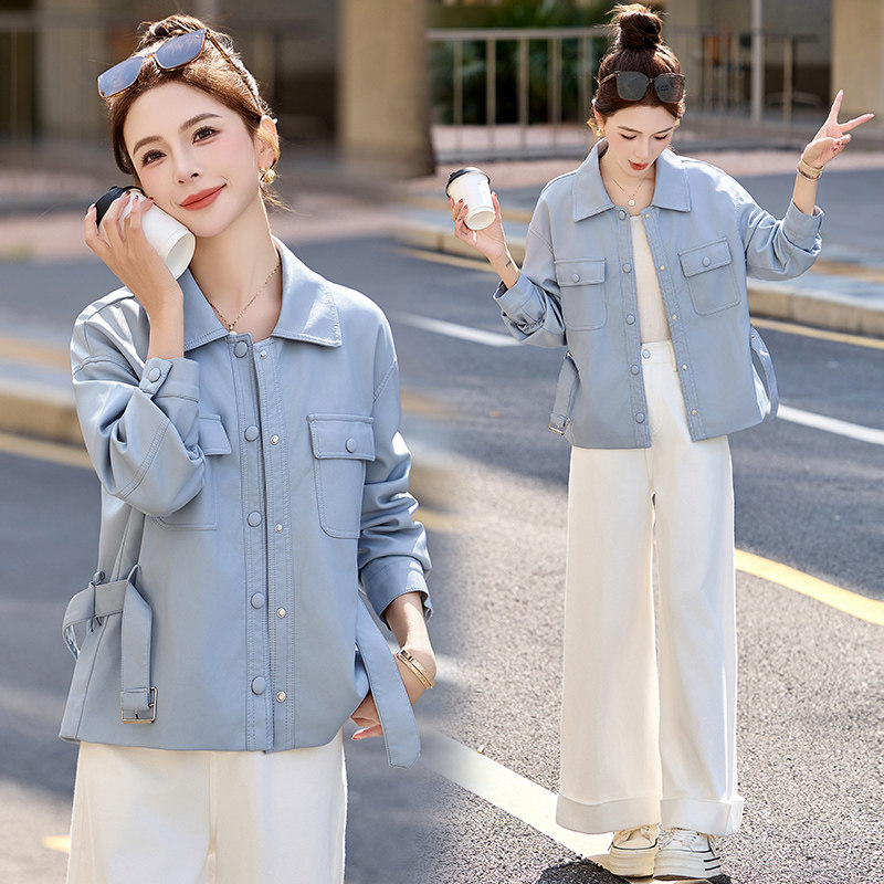 【新品】休闲款皮衣外套女短款减龄皮夹克1C115-2516-P130-K228,女装皮衣,吾爱衣