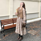 法式复古波点连衣裙套装女2025年秋季新款独特漂亮马甲长裙两件套，女装套装/套裙，2C258