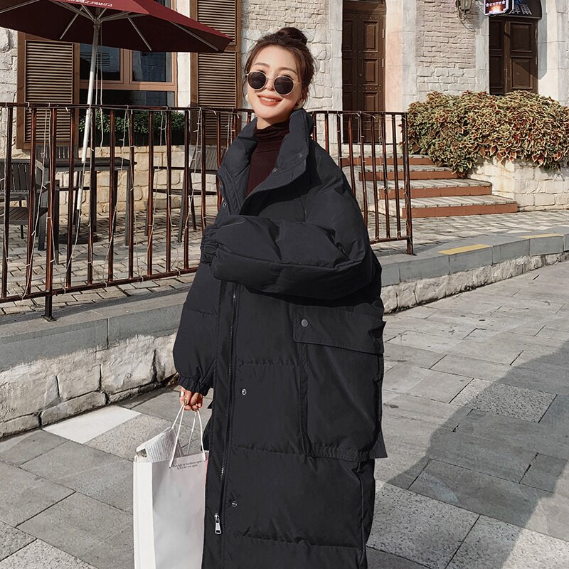 韩系蓝色休闲羽绒棉服女冬超火好看高级小众加厚长款棉衣棉袄外套,女装棉衣/棉服,2C189