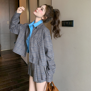 时尚复古格子套装裙女2025春季新款炸街甜酷小个子减龄短裙两件套图片