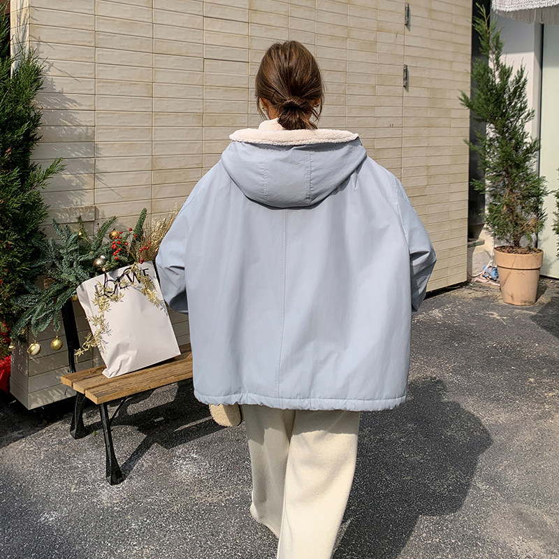 浅蓝色短款连帽棉服女韩系新款派克服保暖棉衣外套6110P215K328,女装棉衣/棉服,2C166
