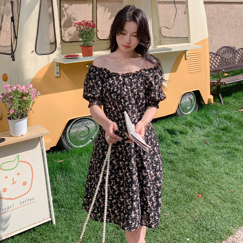 法式茶歇碎花连衣裙女2024夏季新款气质收腰显瘦高级感甜美短裙子,女装连衣裙,2C015