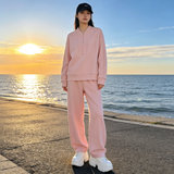 时尚休闲套装女春季新款宽松洋气减龄纯色圆领卫衣阔腿长裤两件套，女装套装/套裙，2C310