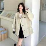 韩系2026秋季新款宽松休闲百搭显瘦立领单排扣收腰长袖外套女，女装风衣，2C159