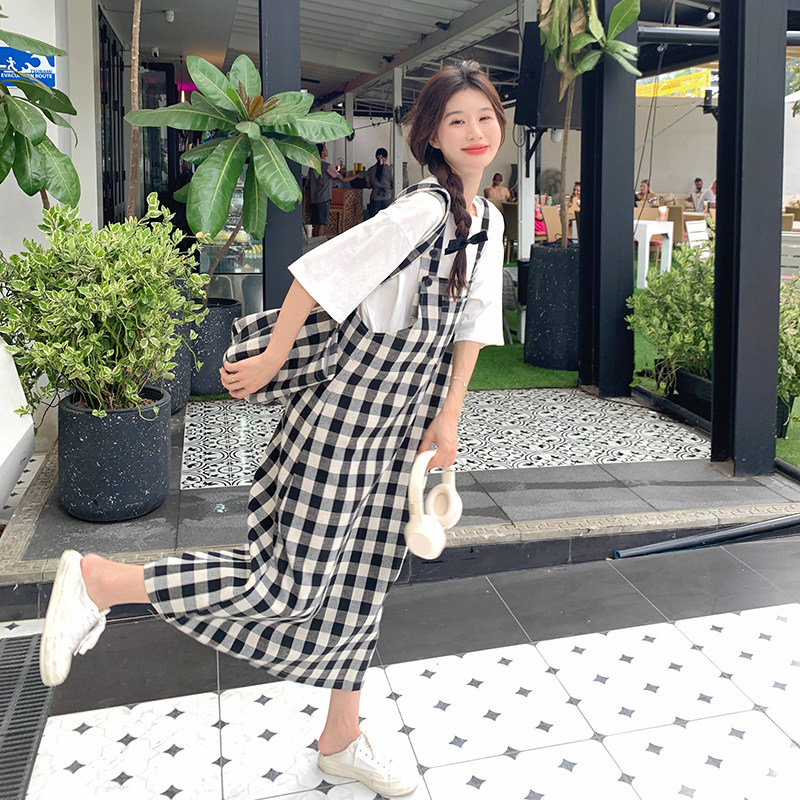 夏装新款2C177-D15-P115-K168黑白格纹背带裙女中长款2025年夏季图片