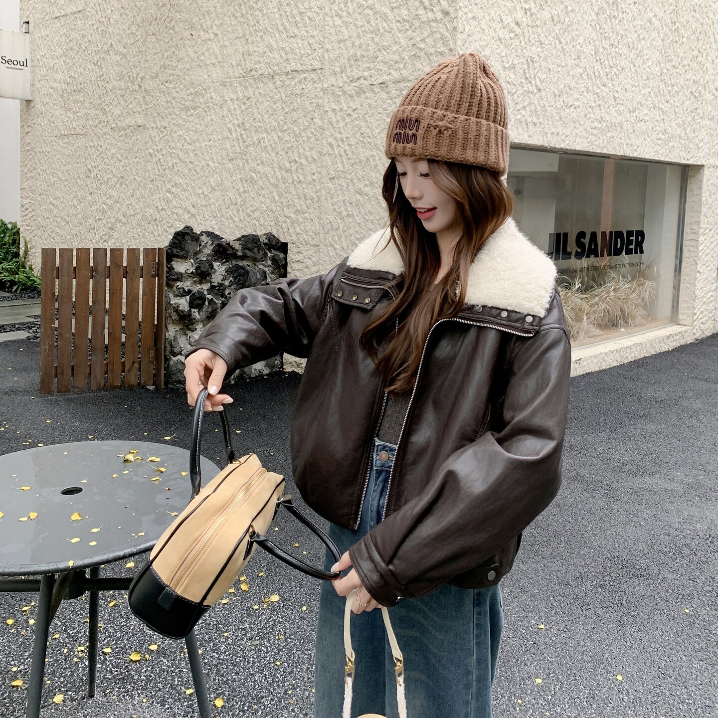 【档口现货】羊羔毛领撞色加绒保暖皮棉外套2C233-821-P180-K279,女装皮衣,2C233