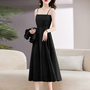 2025夏连衣裙通勤圆领高腰韩版A字裙短袖中长款图片