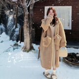 奶fufu羊羔毛大衣女2024冬季外套宽松连帽皮毛一体加厚洋气学院风，女装毛呢外套，2C137