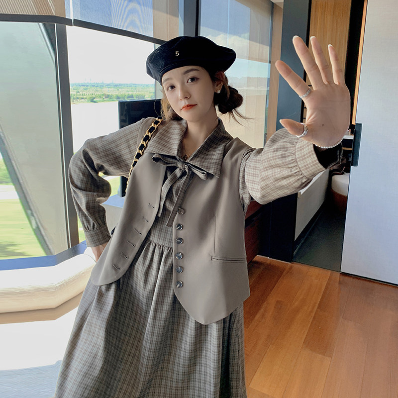 2026新款两件套格子连衣裙2C053/款号8810/P125/K178,女装连衣裙,2C053