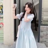 蕾丝披肩泡泡袖连衣裙女2025夏季新款法式甜美气质茶歇显瘦A字裙，女装连衣裙，2C273