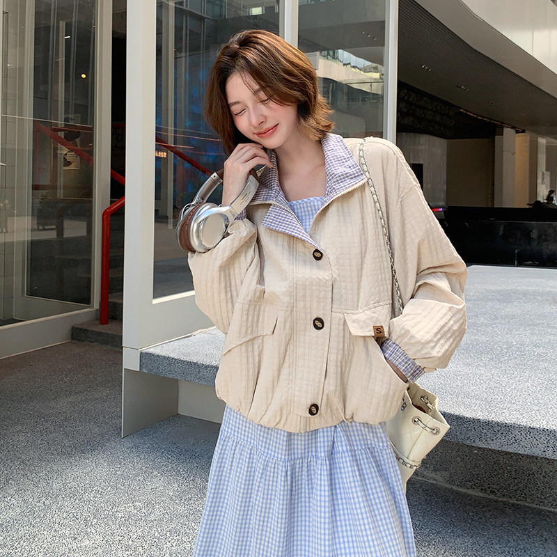 减龄文艺复古格子连衣裙套装女2025秋季简约学院风翻领外套两件套,女装套装/套裙,2C122