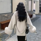 2025年冬季名媛风高级感双面呢外套气质蓬松毛毛袖口减龄毛呢外套，女装毛呢外套，2D008