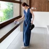 港风老钱风无袖牛仔马甲阔腿裤套装女夏2025新款两件套巨好看流行，女装套装/套裙，2C159