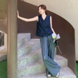 INS风轻熟风休闲复古时尚休闲风时尚套装印花夏季短袖牛仔直筒，女装套装/套裙，2C277