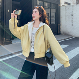 2B081-7707-P160-K238春季2026新款连帽短款皮衣夹克假两件外套，女装短外套，2B081