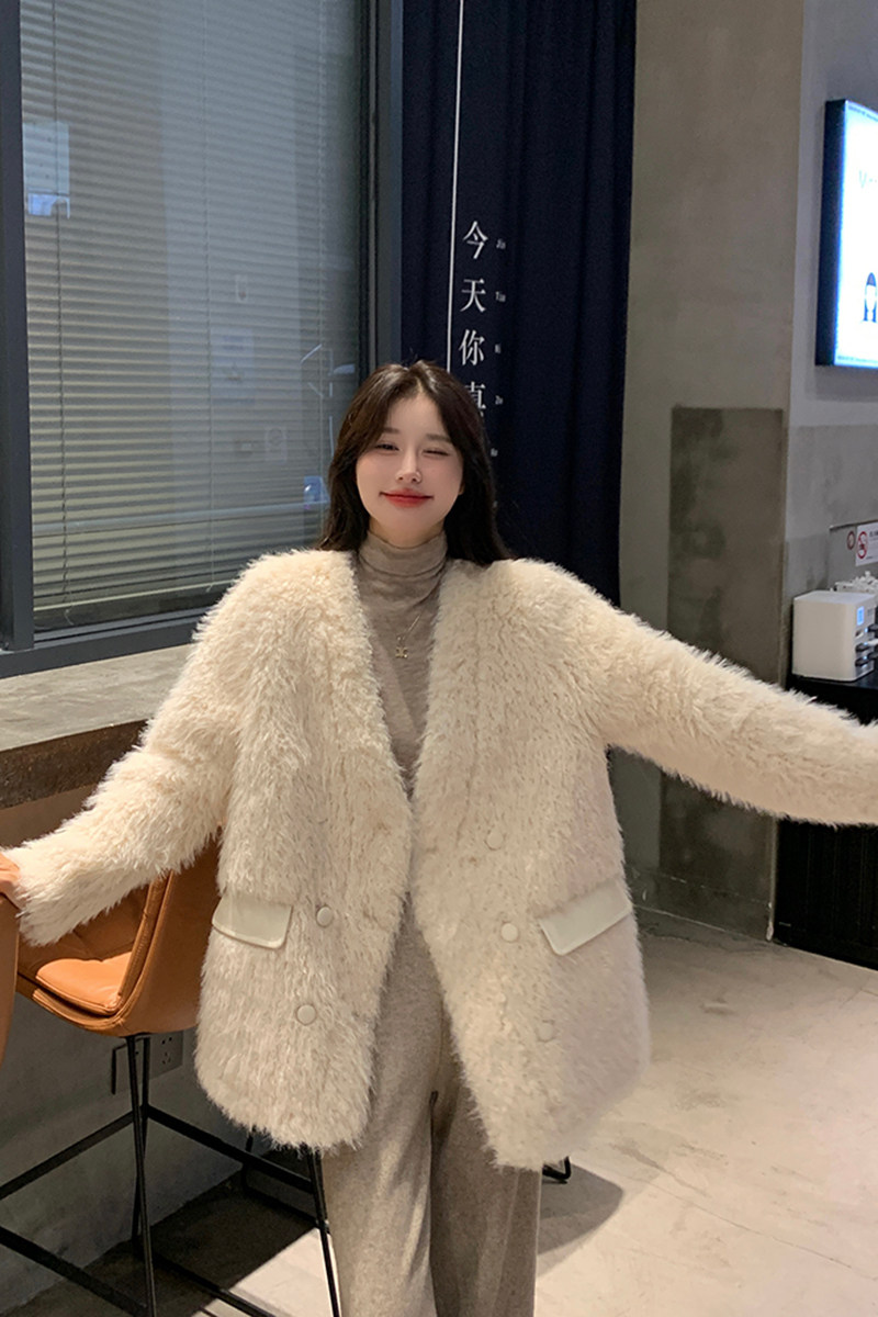 高级感超好看羊羔毛外套女秋冬2024年新款加绒加厚皮毛一体仿皮毛,女装皮草,2C022