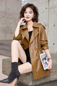 吾爱衣8601款小皮衣外套女中长款休闲宽松收腰机车皮夹克上衣图片