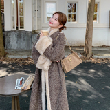 复古设计感毛绒拼接毛呢大衣女2025冬季千金风气质保暖中长款外套，女装毛呢外套，2C073