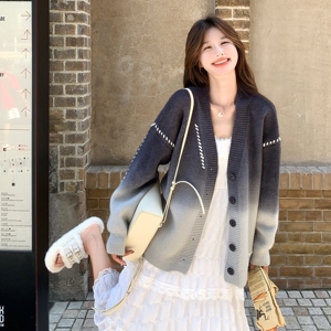 慵懒风渐变色针织外套女2025秋新款超好看高级感洋气减龄毛衣开衫图片