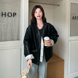 2025新款秋季刺绣两面穿皮衣外套女碎花新中式国风百搭pu皮短夹克，女装短外套，2C166