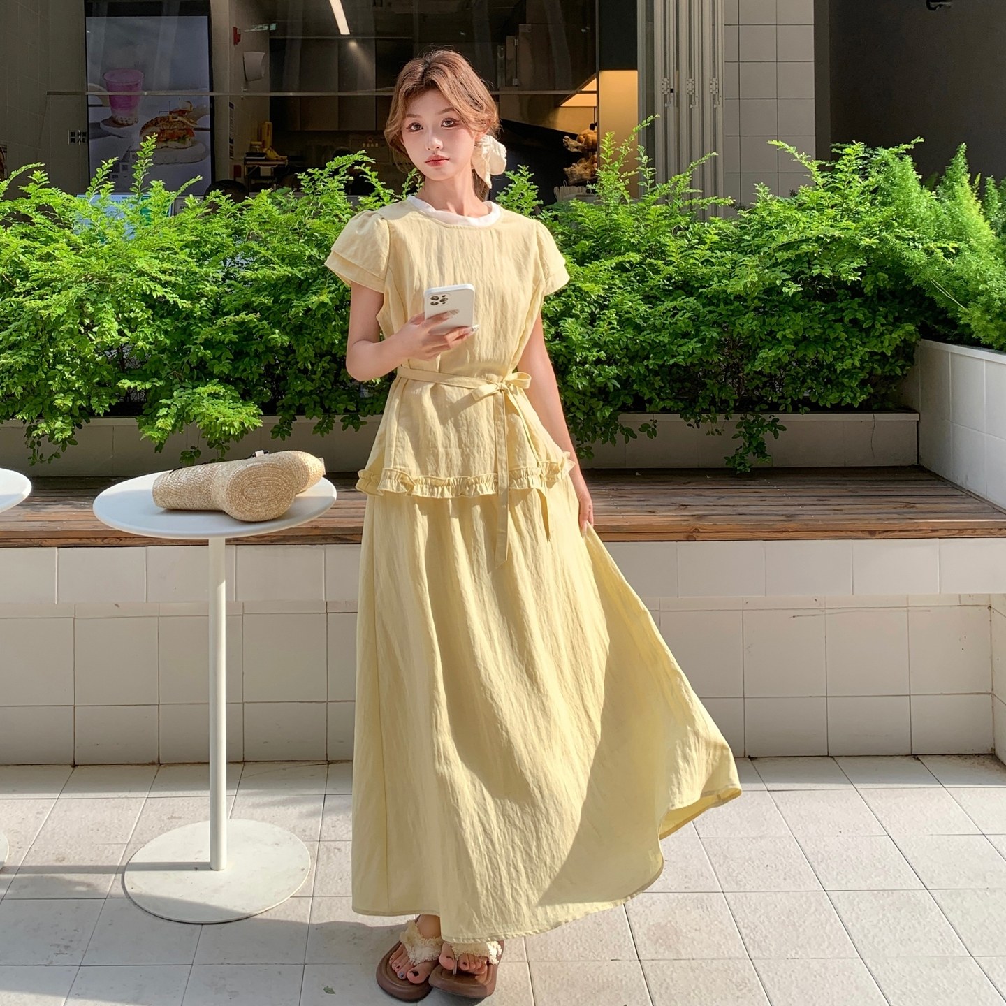 韩系减龄木耳边系带上衣半身裙套装女2025夏新款高级感甜美两件套,女装套装/套裙,2C109