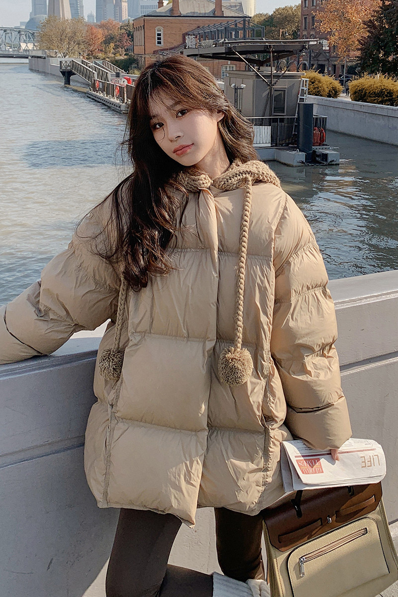 米白派克羽绒服女加厚大毛领2025冬季新款连帽流行工装冲锋鹅绒服,女装羽绒服,2C299