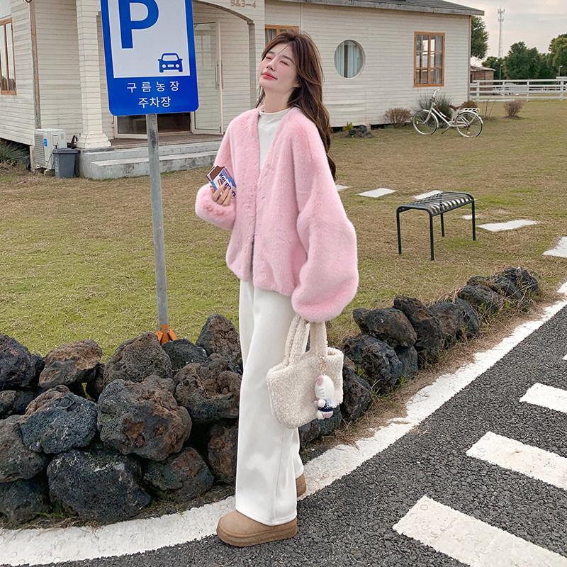 粉色甜美皮毛一体羊羔毛外套女秋冬多巴胺独特超好看加厚棉服超火,女装棉衣/棉服,2D078