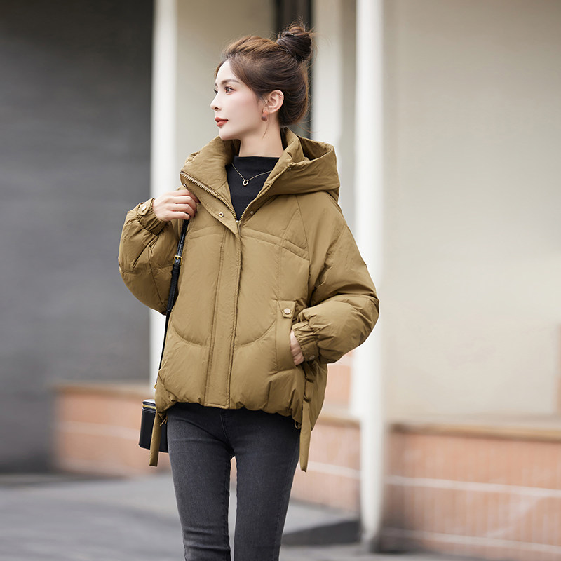 短款羽绒服女2025冬季新款宽松时尚显瘦白鸭绒小个子加厚连帽外套,女装羽绒服,蓝朵琳