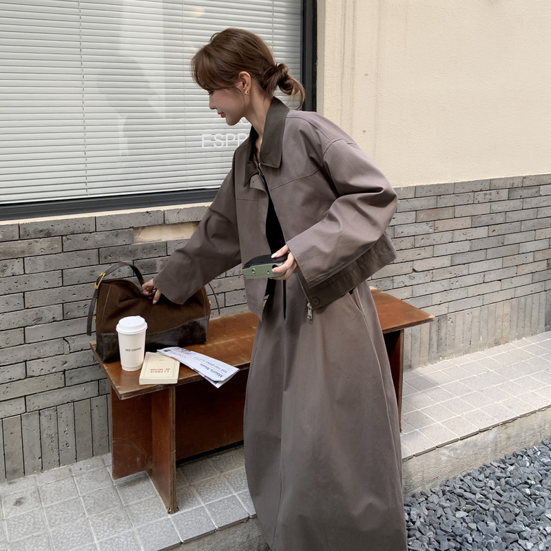 撞色拼接咖色上衣半身裙套装女春秋ootd减龄流行爆款巨好看两件套,女装套装/套裙,2D013