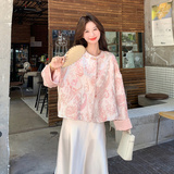 新中式国风碎花粉色短外套女春秋2025新款小个子上衣甜美流行爆款，女装短外套，2B233