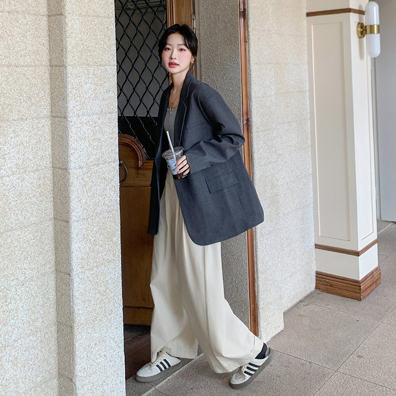 灰色休闲小西装外套女春秋气质小众独特西服轻熟风,女装西装,2C166