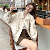米白色甜酷休闲工装外套女2025春秋季新款韩系高级感短款夹克上衣，女装短外套，2C166