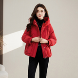 连帽羽绒服女2025年冬季新款加厚保暖宽松显瘦大红色过年喜庆外套，女装羽绒服，蓝朵琳