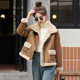 短款皮毛一体羊羔毛外套女2024冬季新款加厚保暖机车服羊羔绒棉衣，女装短外套，自然秀