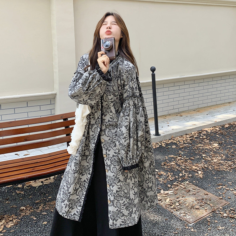 复古花边拼接碎花连衣裙阔腿裤套装女2025秋季新款显瘦减龄两件套,女装套装/套裙,2C122