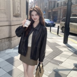 棕色美拉德皮衣外套女春秋2025新款美式复古时尚流行宽松休闲夹克，女装皮衣，2C291
