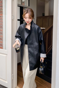 高级感单排扣皮衣风衣外套女2025秋季新款超火流行复古宽松大衣潮图片