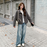 韩版时尚立领毛呢上衣女2025年秋冬季新款宽松显瘦双面呢短款外套，女装羊绒大衣，2C107